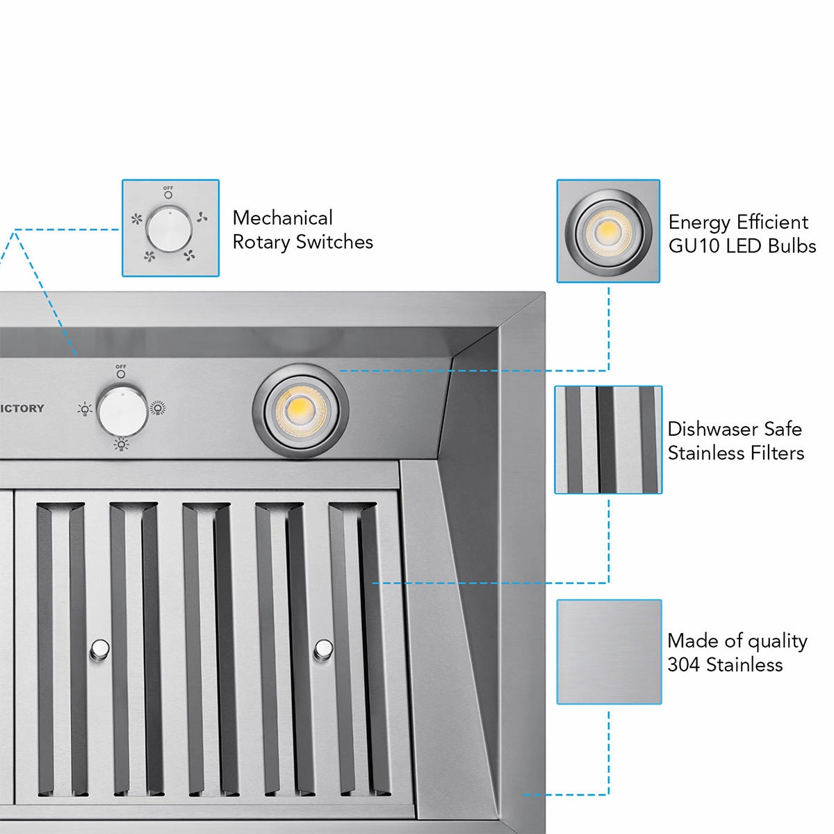 VICTORY Stainless Steel 30" 700 CFM Range Hood Insert - Q2-30