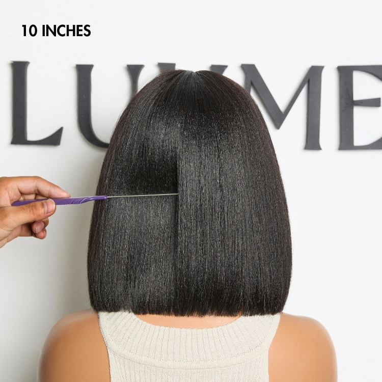 Weekly Special | Put On and Go Reddish Purple / Brown Highlight / Natural Black Layered Cut Yaki Straight Minimalist Lace Bob Wig with Bangs