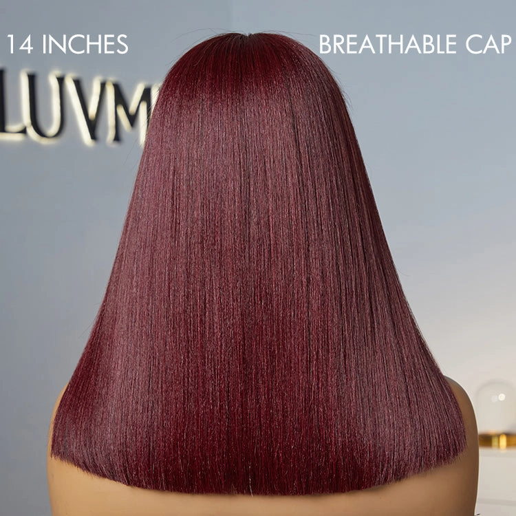 Weekly Special | Put On and Go Reddish Purple / Brown Highlight / Natural Black Layered Cut Yaki Straight Minimalist Lace Bob Wig with Bangs