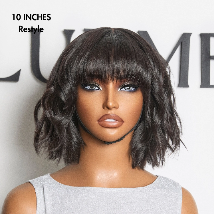 Weekly Special | Put On and Go Reddish Purple / Brown Highlight / Natural Black Layered Cut Yaki Straight Minimalist Lace Bob Wig with Bangs