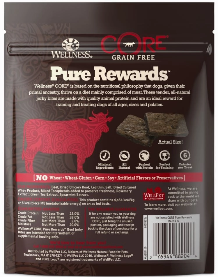 Wellness CORE Natural Grain Free Pure Rewards Beef Recipe Jerky Bites Dog Treats